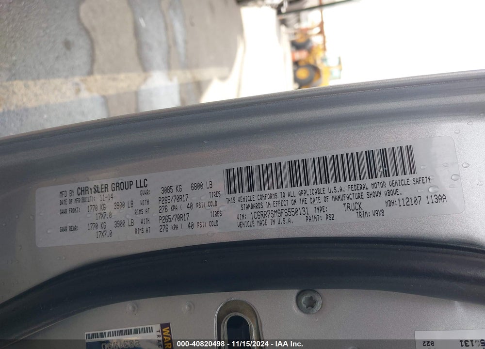 2015 RAM 1500 TRADESMAN VIN: 1C6RR7SM9FS550131