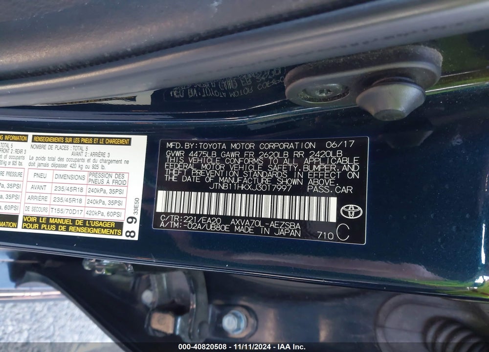2018 TOYOTA CAMRY SE VIN: JTNB11HKXJ3017997