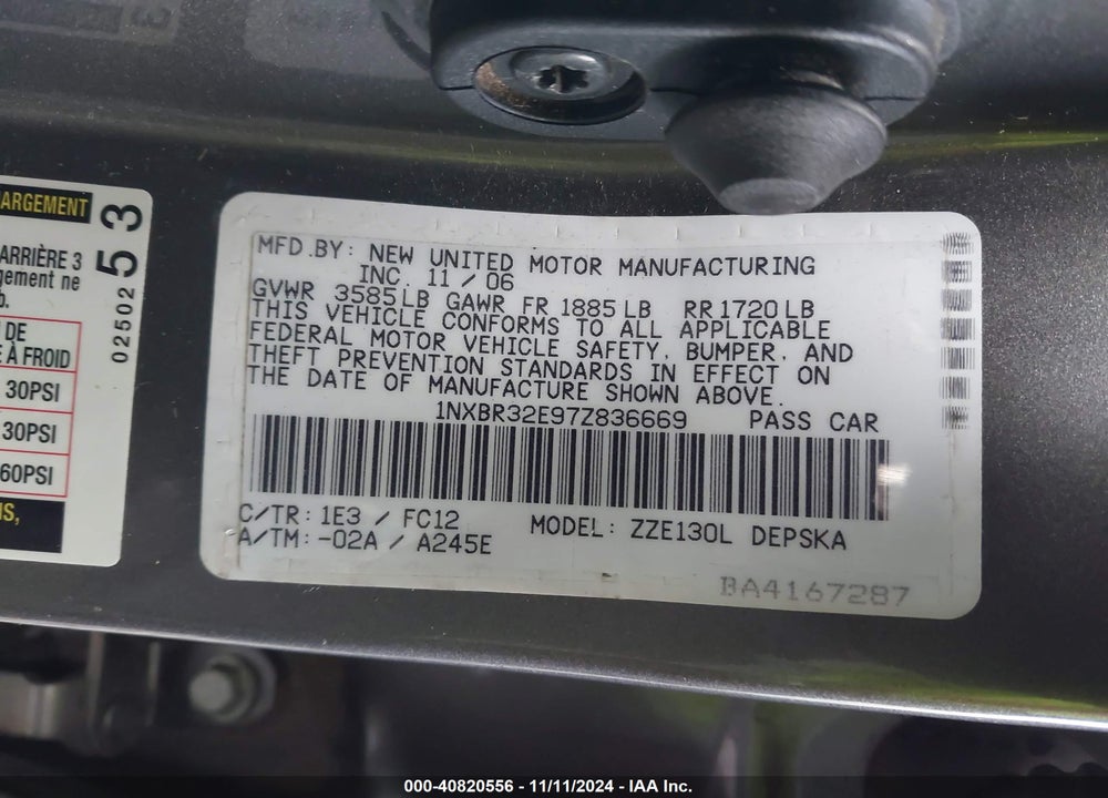 2007 TOYOTA COROLLA S VIN: 1NXBR32E97Z836669