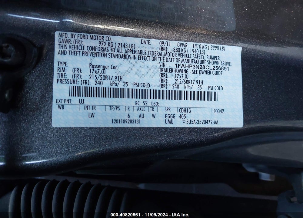 2012 FORD FOCUS TITANIUM VIN: 1FAHP3N28CL256891