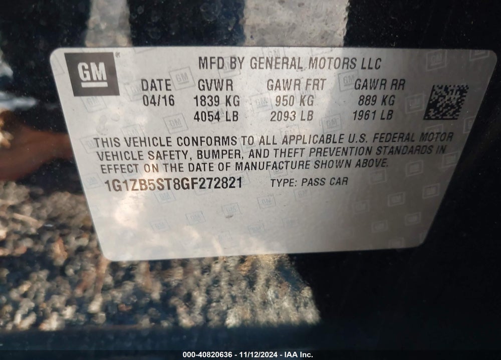 2016 CHEVROLET MALIBU LS VIN: 1G1ZB5ST8GF272821