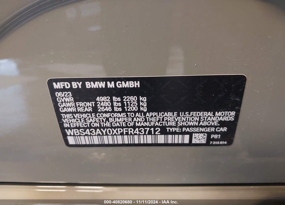 2023 BMW M3 COMPETITION XDRIVE VIN: WBS43AY0XPFR43712