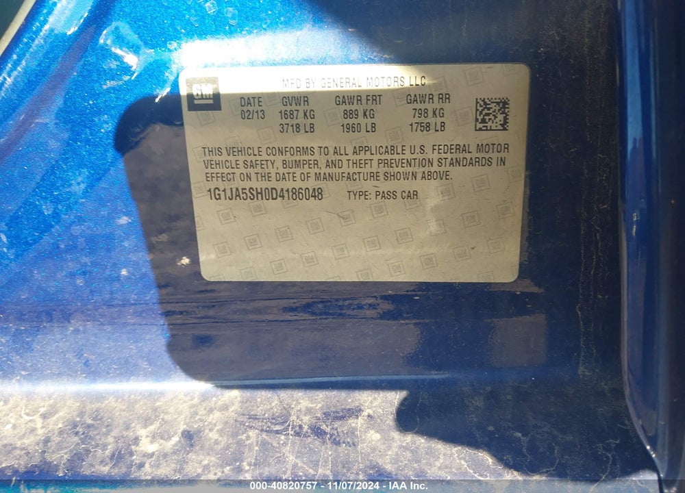 2013 CHEVROLET SONIC LS AUTO VIN: 1G1JA5SH0D4186048