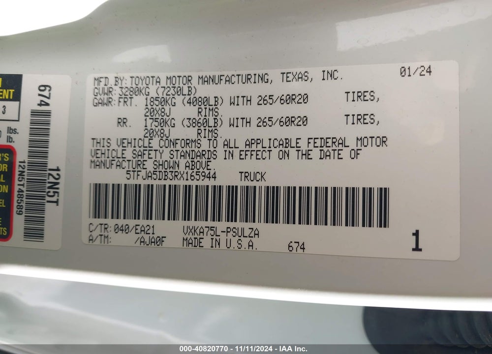 2024 TOYOTA TUNDRA LIMITED VIN: 5TFJA5DB3RX165944