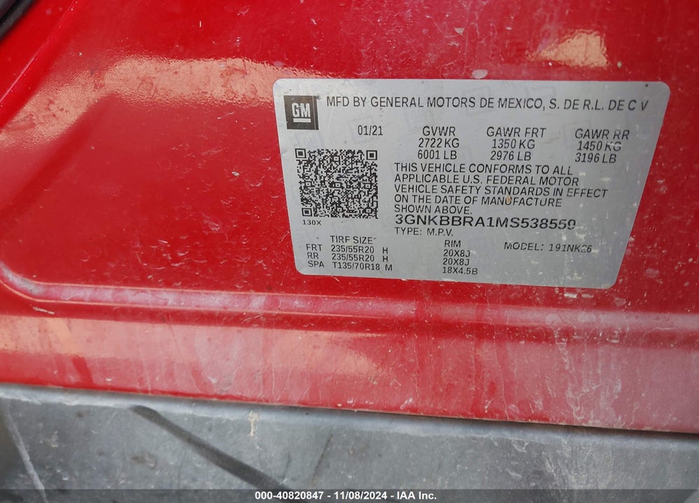 2021 CHEVROLET BLAZER FWD 1LT VIN: 3GNKBBRA1MS538559
