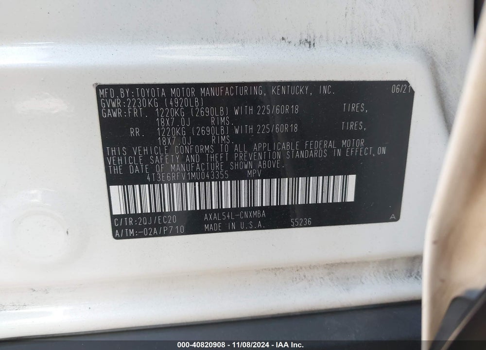 2021 TOYOTA RAV4 HYBRID XSE VIN: 4T3E6RFV1MU043355