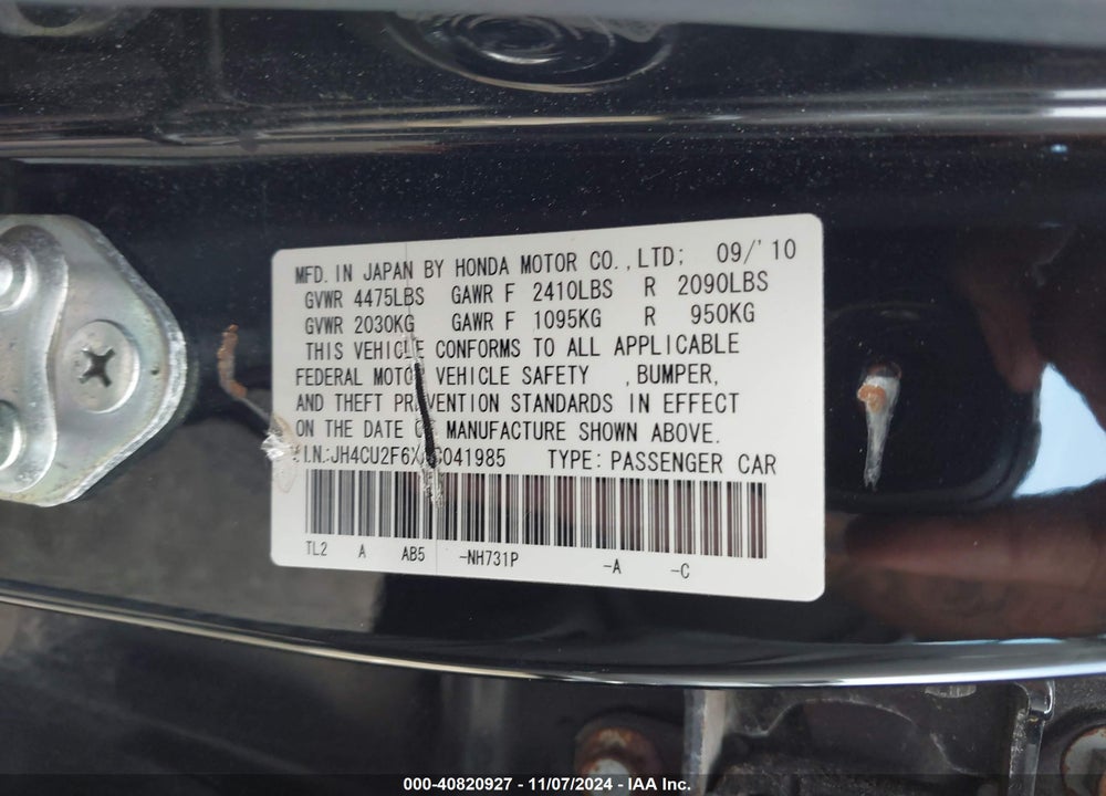 2010 ACURA TSX 2.4 VIN: JH4CU2F6XAC041985