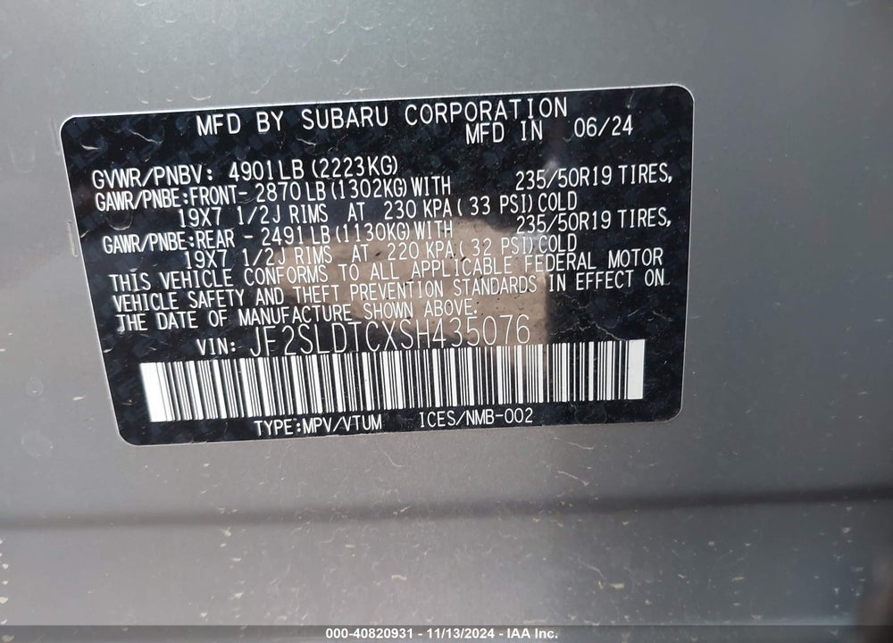 2025 SUBARU FORESTER TOURING VIN: JF2SLDTCXSH435076