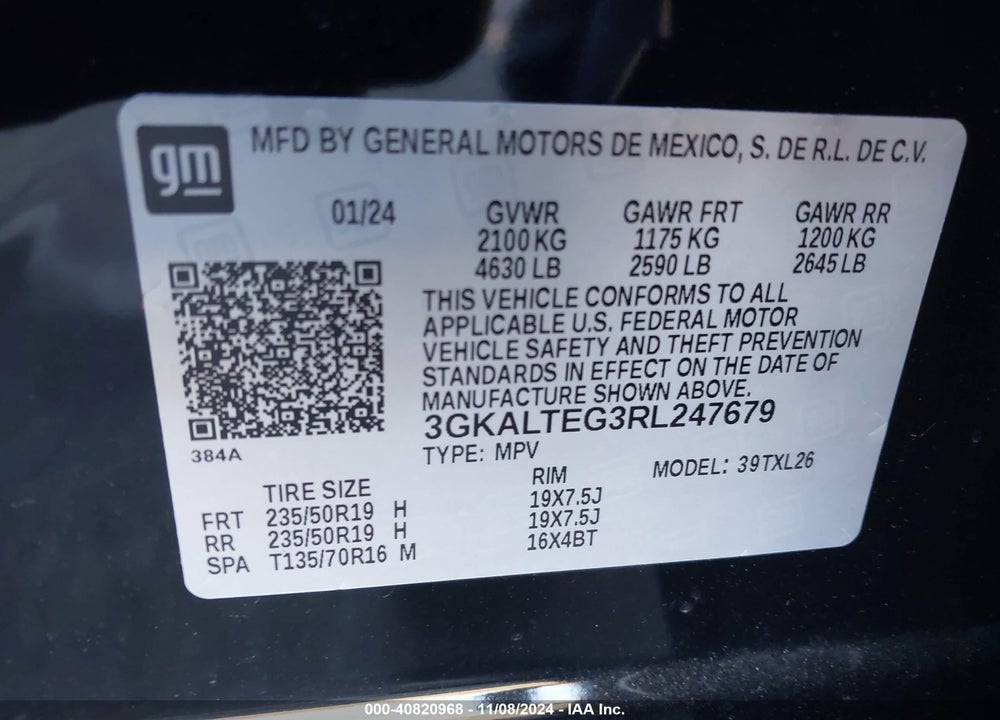 2024 GMC TERRAIN AWD SLE VIN: 3GKALTEG3RL247679
