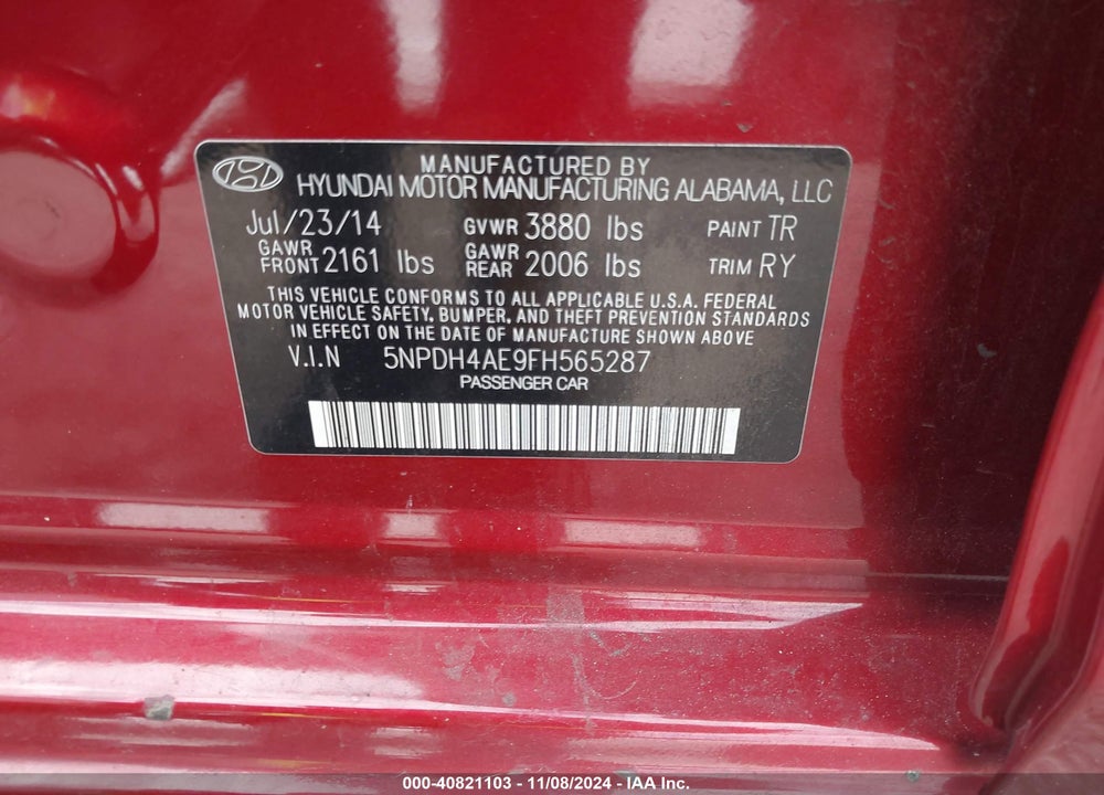 2015 HYUNDAI ELANTRA SE VIN: 5NPDH4AE9FH565287