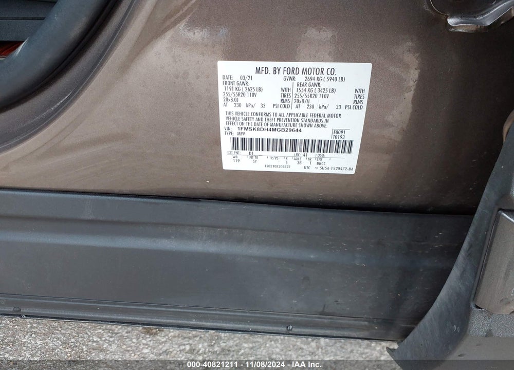 2021 FORD EXPLORER XLT VIN: 1FMSK8DH4MGB29644