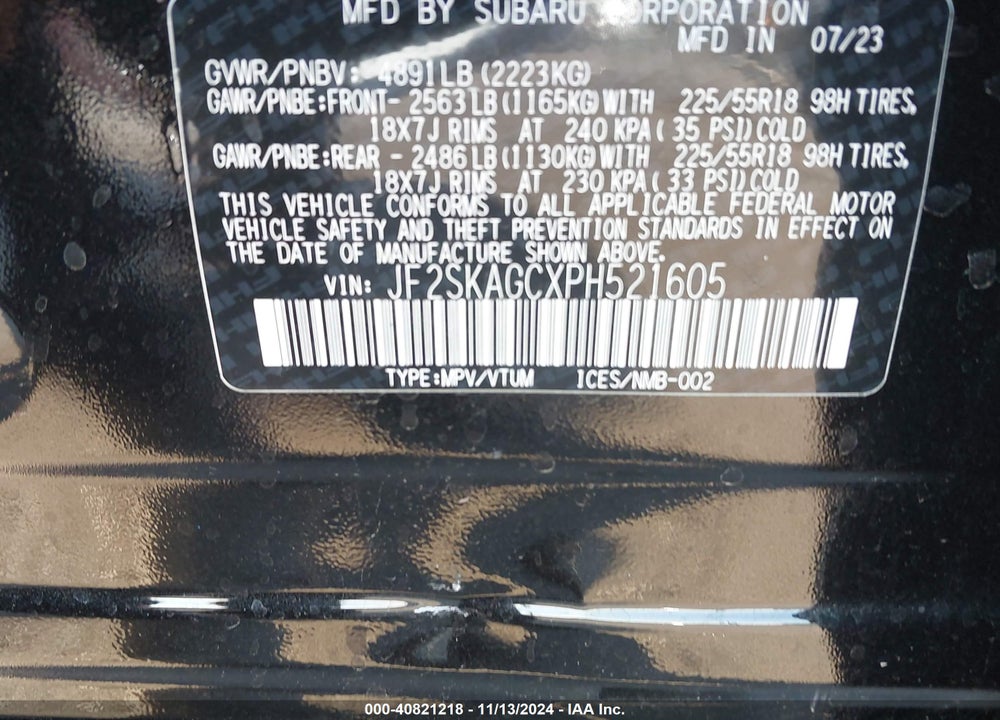 2023 SUBARU FORESTER SPORT VIN: JF2SKAGCXPH521605