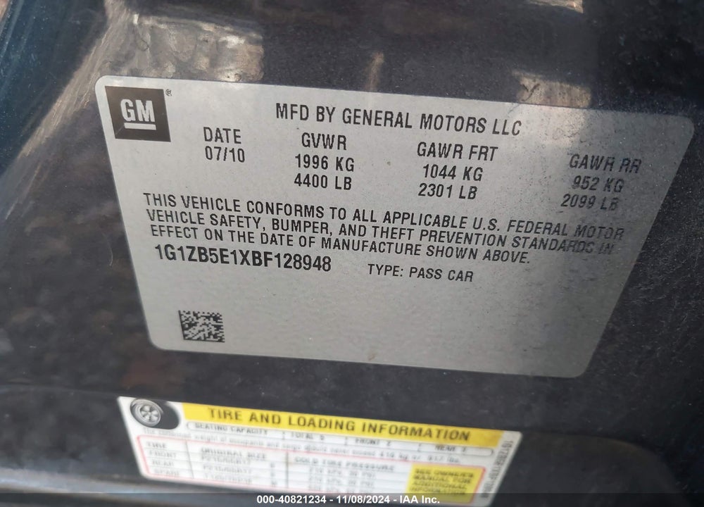 2011 CHEVROLET MALIBU LS VIN: 1G1ZB5E1XBF128948
