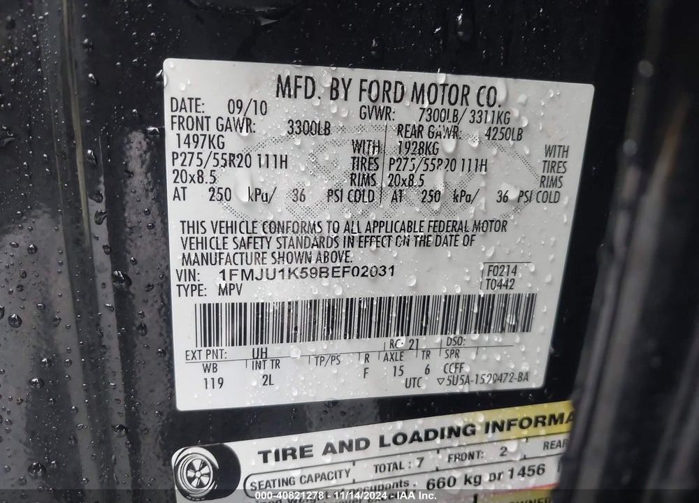 2011 FORD EXPEDITION LIMITED VIN: 1FMJU1K59BEF02031