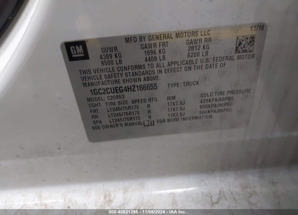 2017 CHEVROLET SILVERADO 2500HD WT VIN: 1GC2CUEG4HZ166655