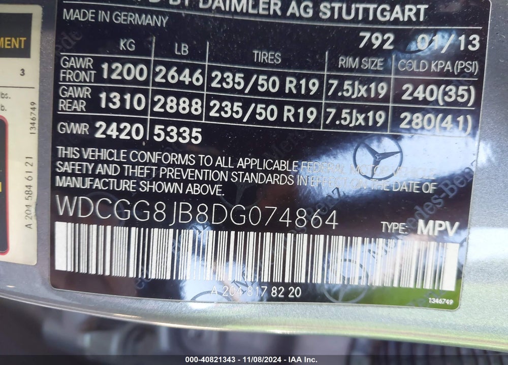 2013 MERCEDES-BENZ GLK 350 4MATIC VIN: WDCGG8JB8DG074864