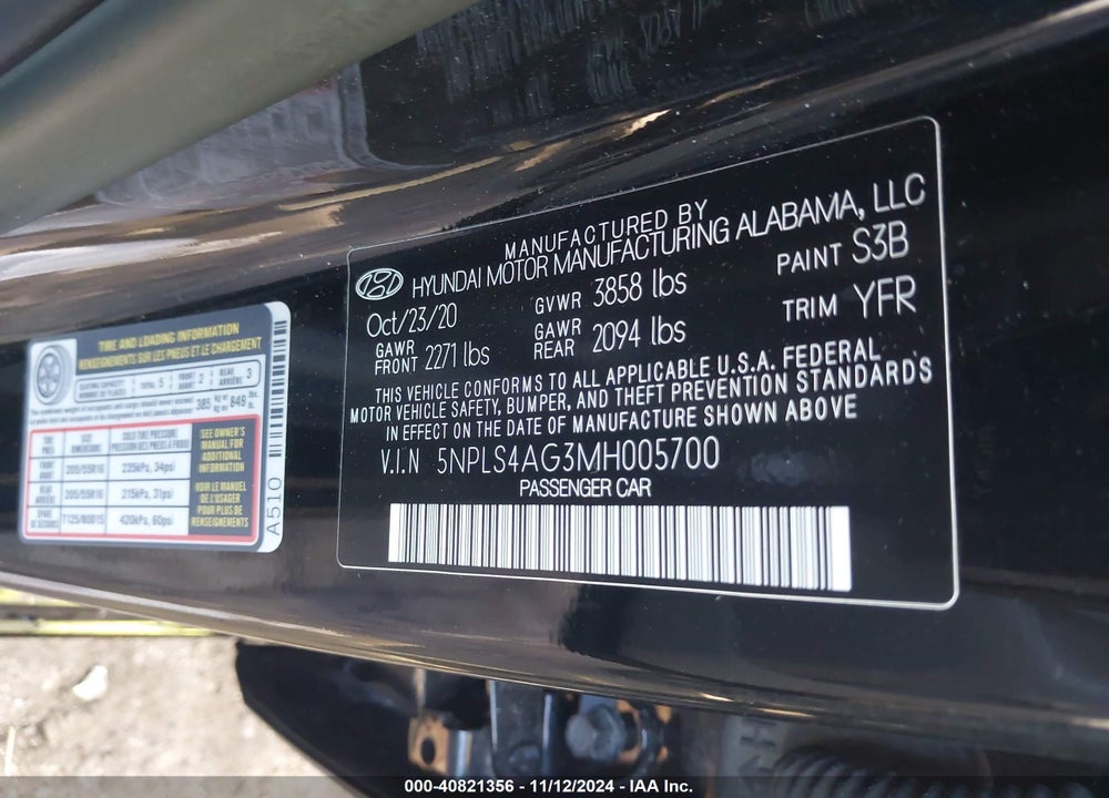 2021 HYUNDAI ELANTRA VIN: 5NPLS4AG3MH005700