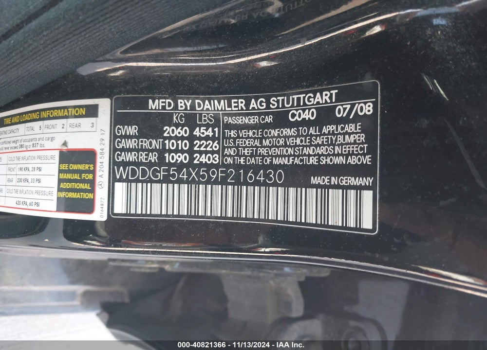 2009 MERCEDES-BENZ C 300 LUXURY/SPORT VIN: WDDGF54X59F216430