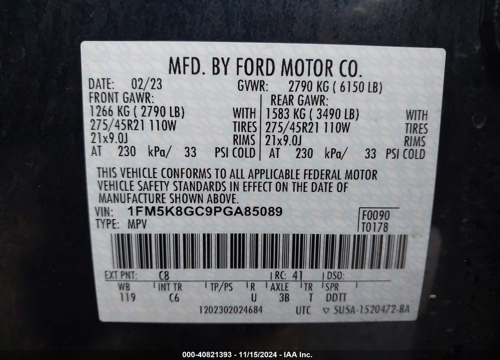 2023 FORD EXPLORER ST VIN: 1FM5K8GC9PGA85089