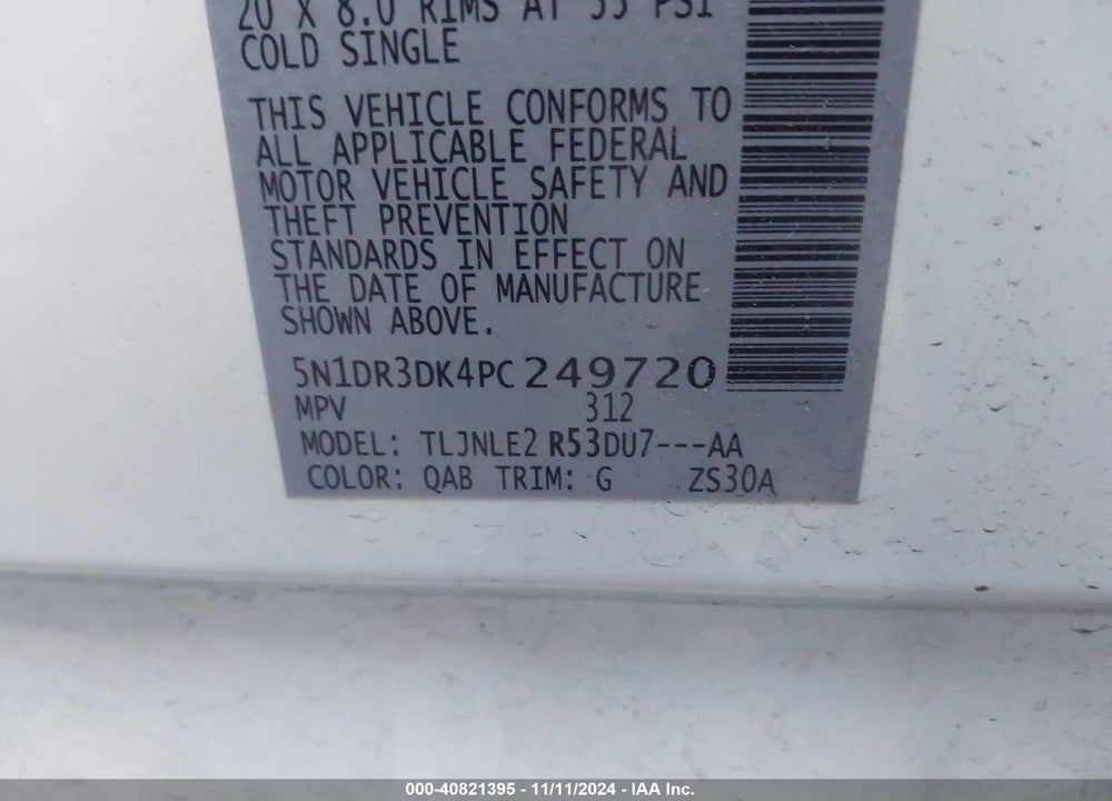 2023 NISSAN PATHFINDER PLATINUM 4WD VIN: 5N1DR3DK4PC249720