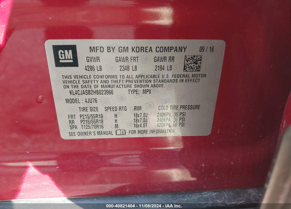 2017 BUICK ENCORE PREFERRED VIN: KL4CJASB2HB023966