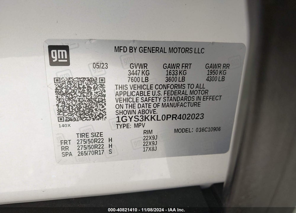 2023 CADILLAC ESCALADE ESV 2WD PREMIUM LUXURY VIN: 1GYS3KKL0PR402023