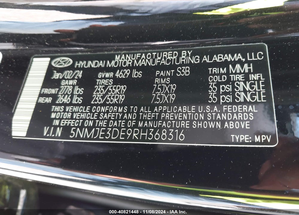 2024 HYUNDAI TUCSON LIMITED VIN: 5NMJE3DE9RH368316