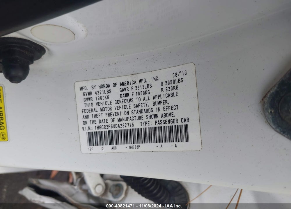 2013 HONDA ACCORD SPORT VIN: 1HGCR2F50DA282725