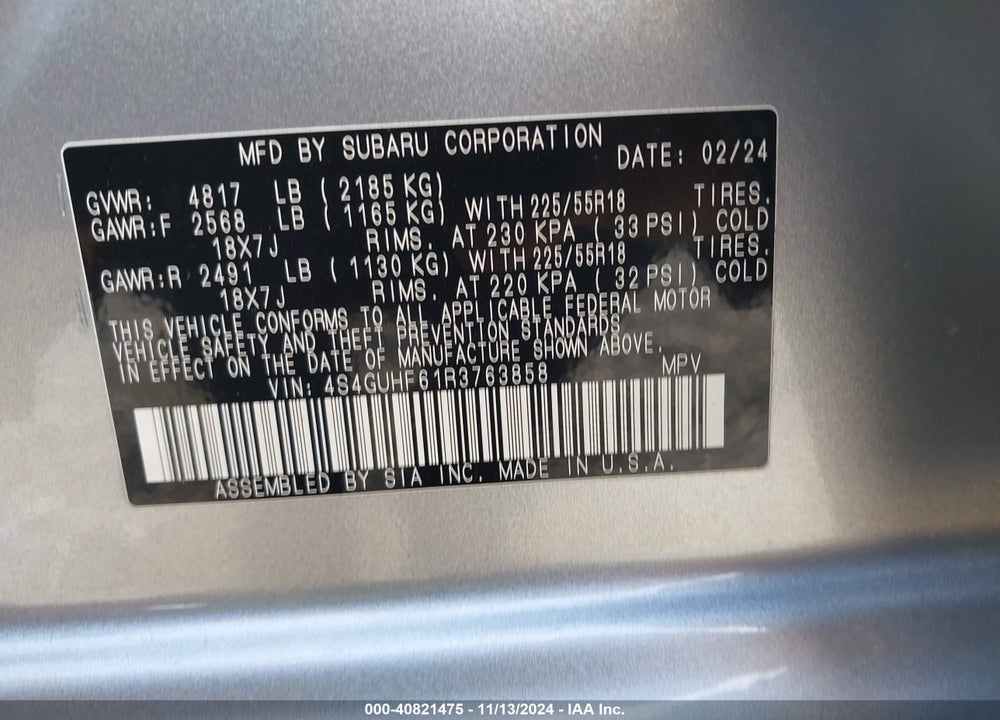2024 SUBARU CROSSTREK SPORT VIN: 4S4GUHF61R3763858