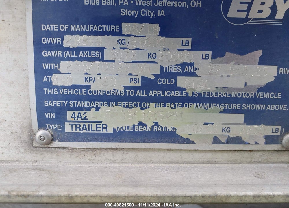 2019 M H EBY TRAILERS LIVESTOCK TRAILER VIN: 4A2LD5333K3005281