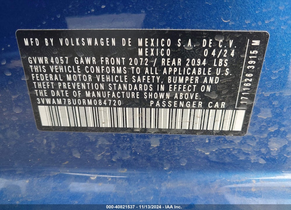 2024 VOLKSWAGEN JETTA 1.5T SPORT VIN: 3VWAM7BU0RM084720