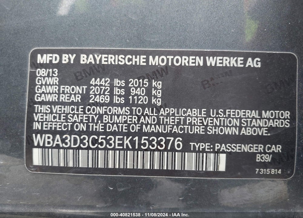 2014 BMW 328D VIN: WBA3D3C53EK153376