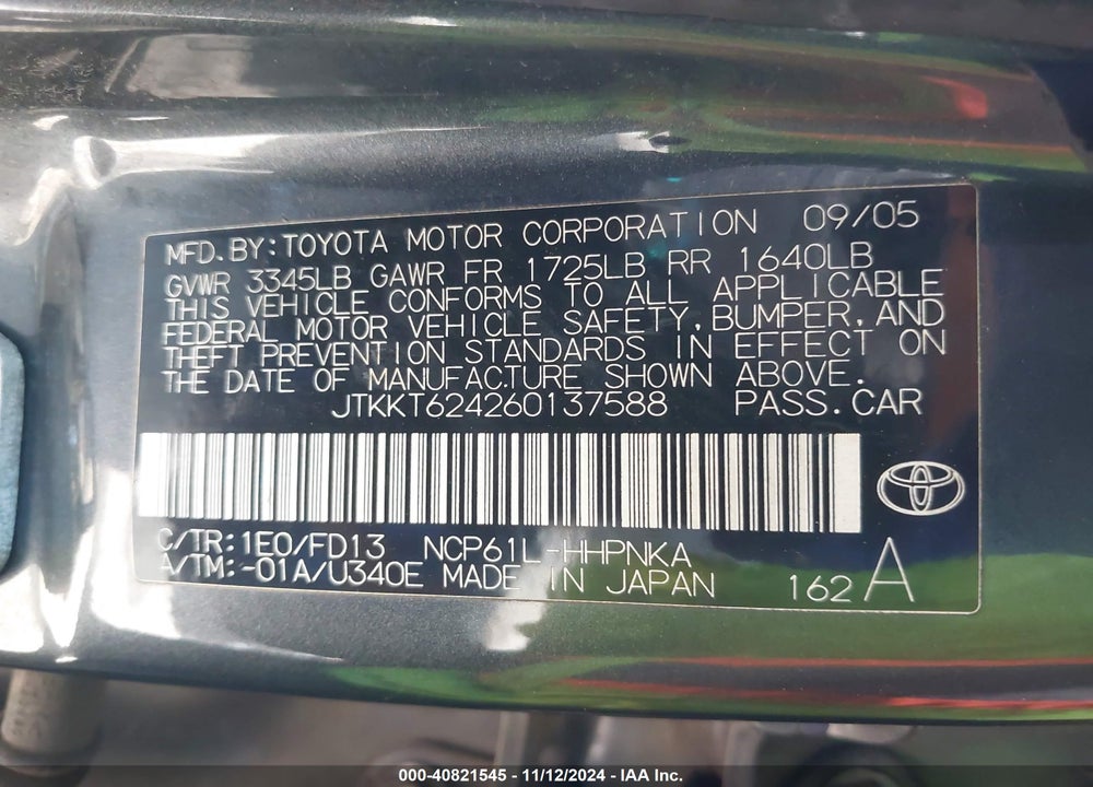 2006 TOYOTA SCION XA VIN: JTKKT624260137588