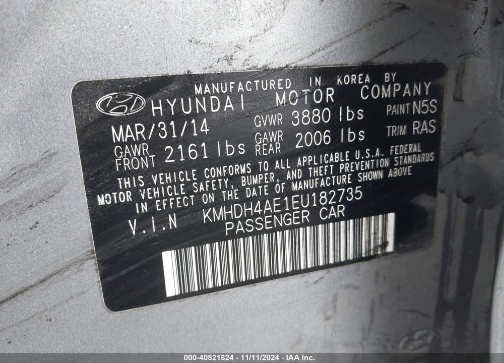 2014 HYUNDAI ELANTRA SE VIN: KMHDH4AE1EU182735