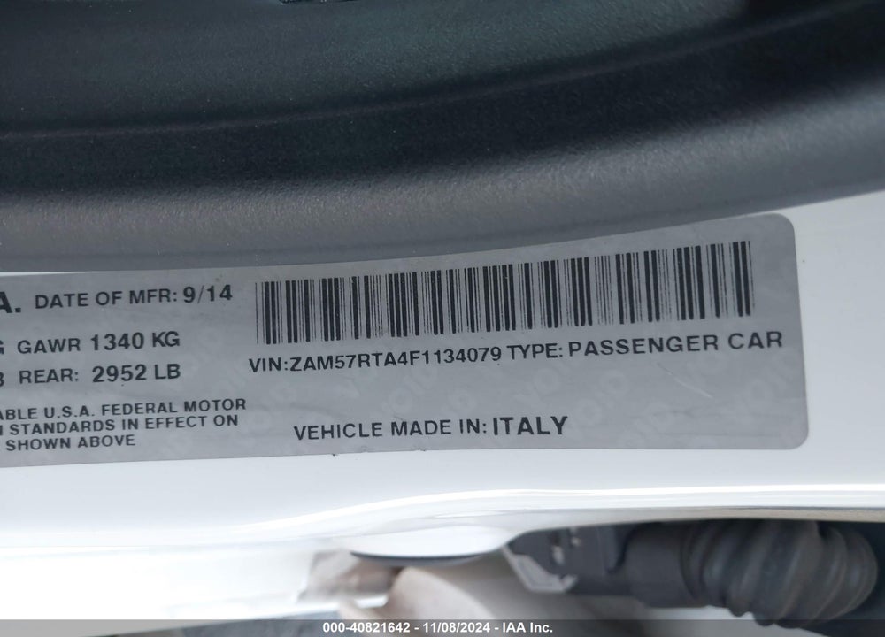 2015 MASERATI GHIBLI S Q4 VIN: ZAM57RTA4F1134079
