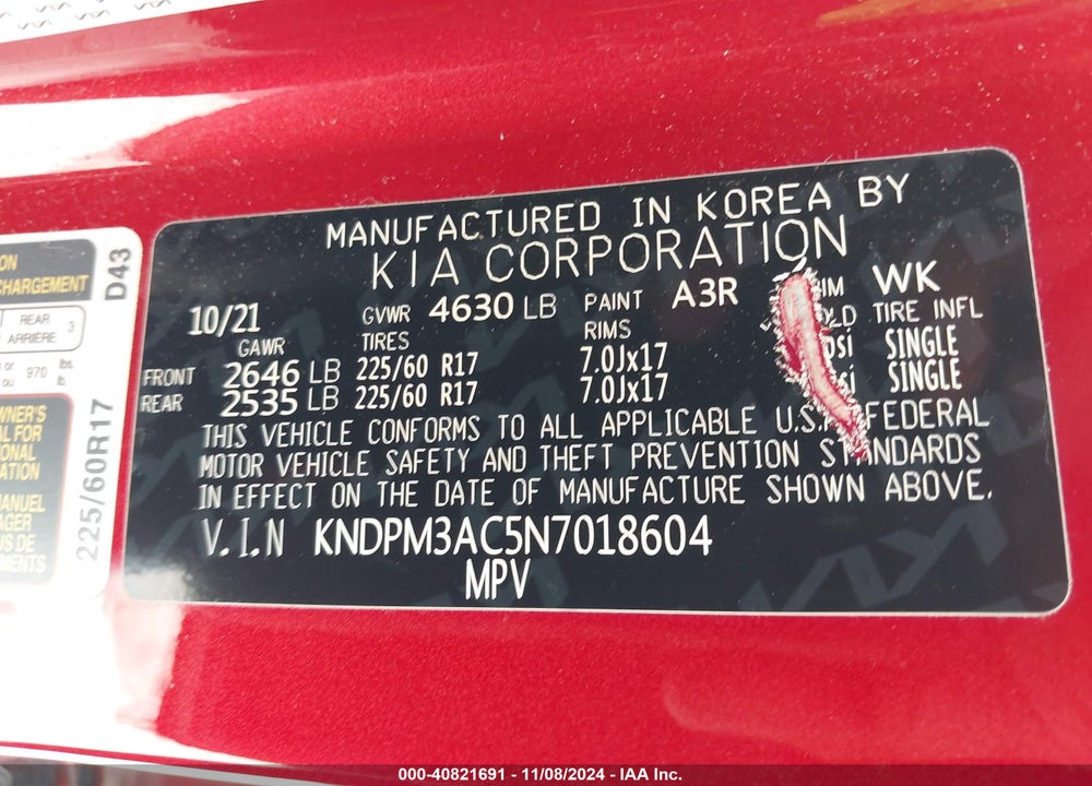 2022 KIA SPORTAGE LX VIN: KNDPM3AC5N7018604