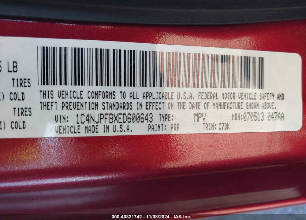 2014 JEEP PATRIOT LATITUDE VIN: 1C4NJPFBXED600643