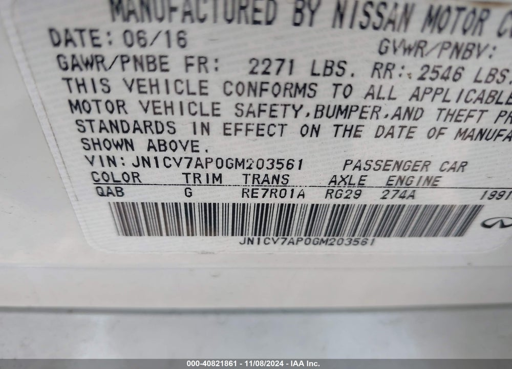 2016 INFINITI Q50 2.0T PREMIUM VIN: JN1CV7AP0GM203561
