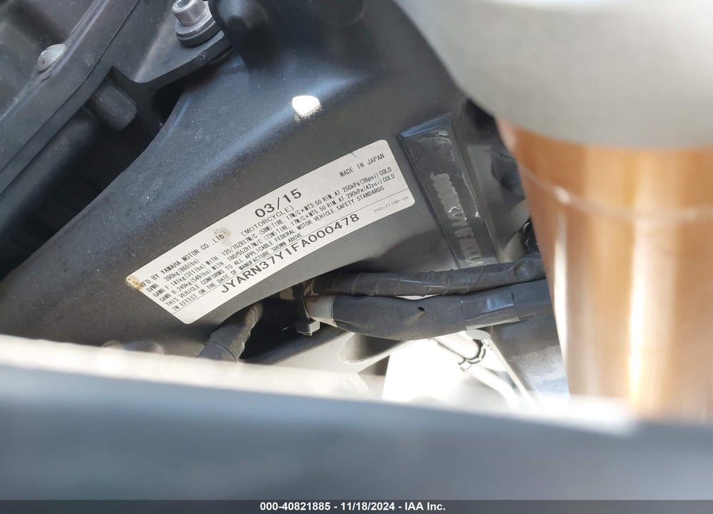 2015 YAMAHA FJ09 C VIN: JYARN37Y1FA000478