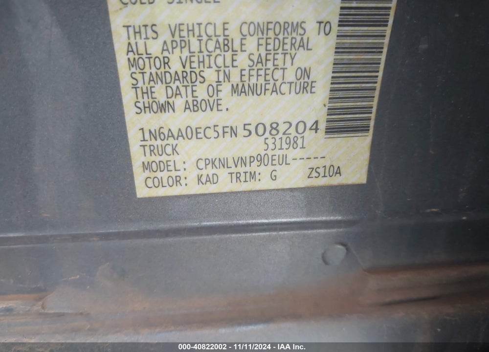 2015 NISSAN TITAN SL VIN: 1N6AA0EC5FN508204