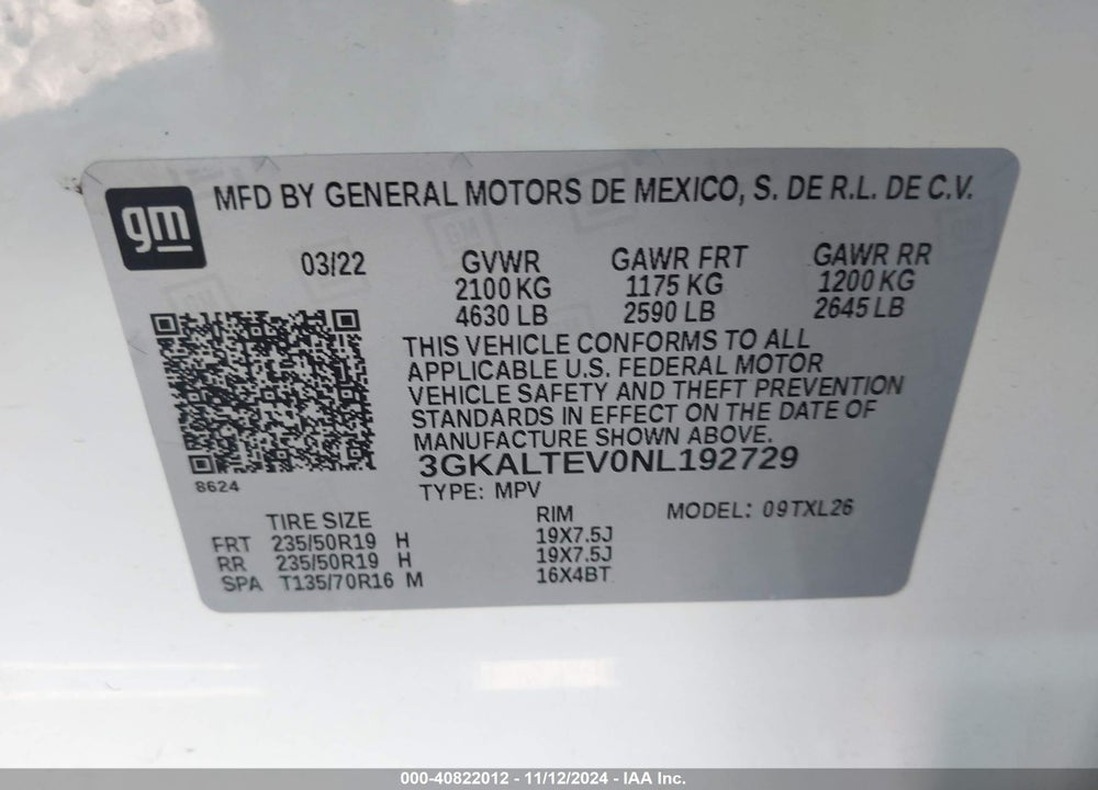 2022 GMC TERRAIN AWD SLE VIN: 3GKALTEV0NL192729