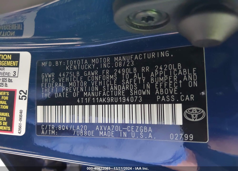2024 TOYOTA CAMRY XLE VIN: 4T1F11AK9RU194073