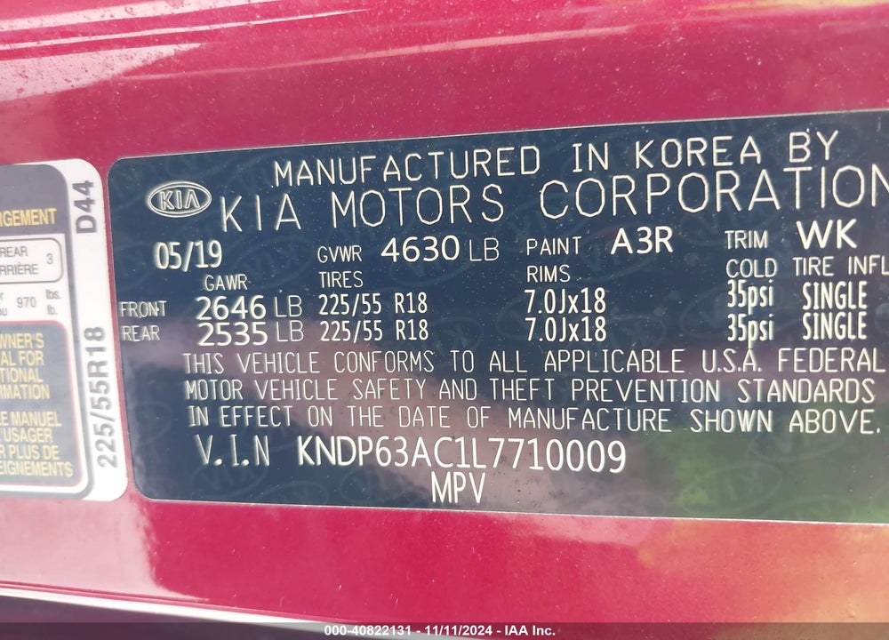 2020 KIA SPORTAGE S VIN: KNDP63AC1L7710009