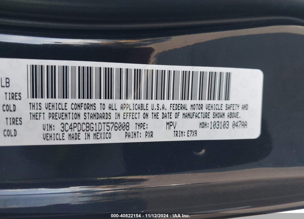 2013 DODGE JOURNEY SXT VIN: 3C4PDCBG1DT576008