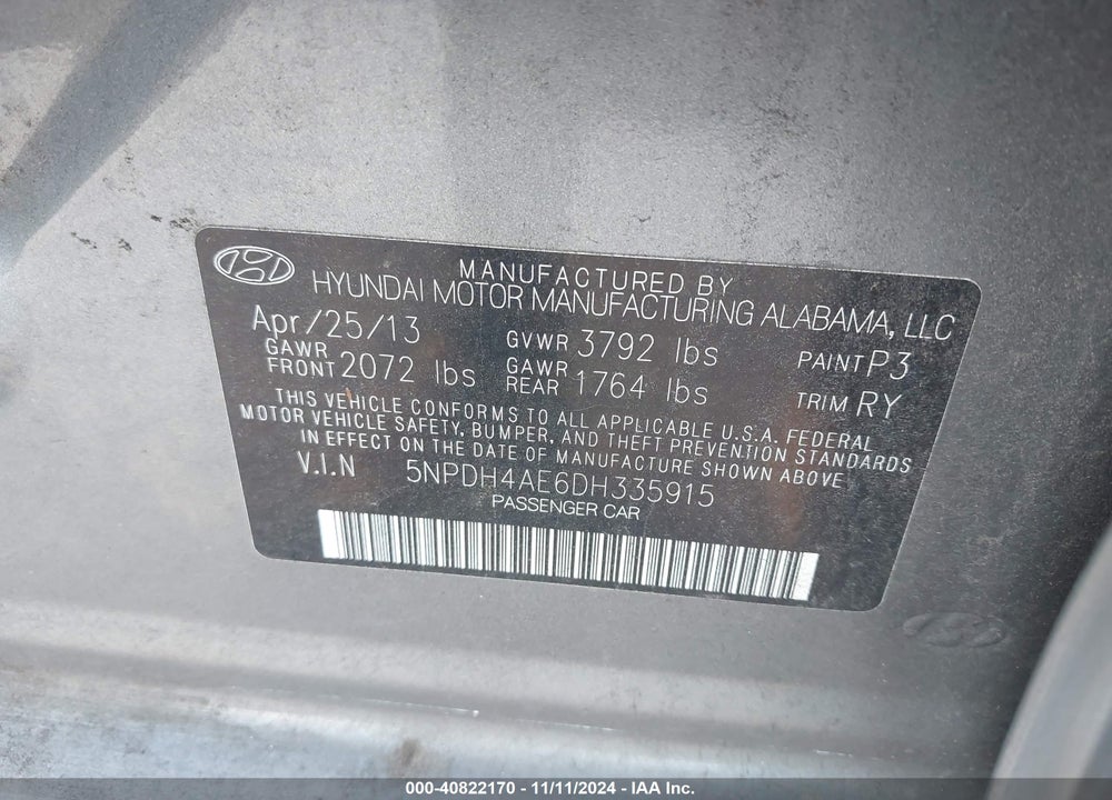 2013 HYUNDAI ELANTRA LIMITED VIN: 5NPDH4AE6DH335915