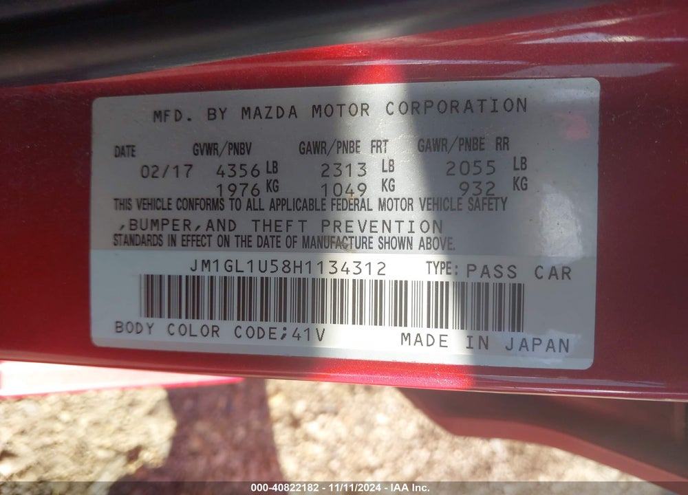2017 MAZDA 6 SPORT VIN: JM1GL1U58H1134312