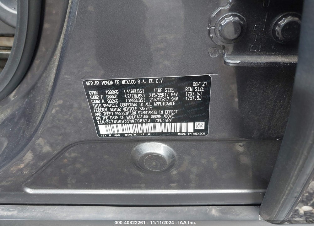 2022 HONDA HR-V AWD LX VIN: 3CZRU6H35NM708823