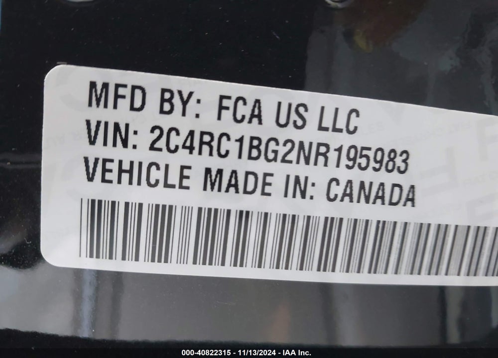 2022 CHRYSLER PACIFICA TOURING L VIN: 2C4RC1BG2NR195983