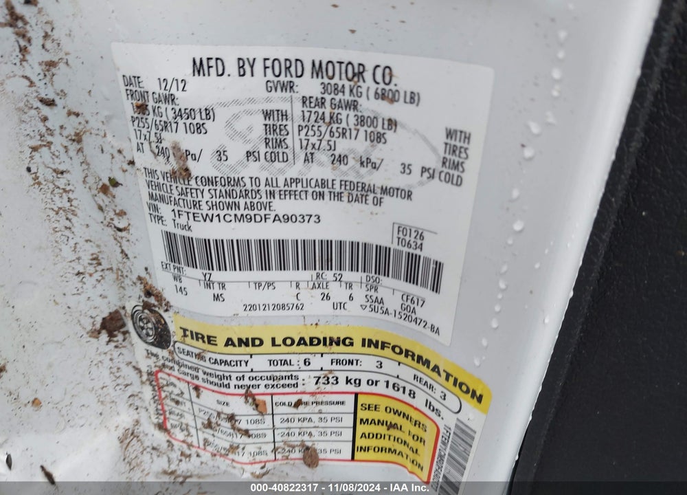 2013 FORD F150 VIN: 1FTEW1CM9DFA90373