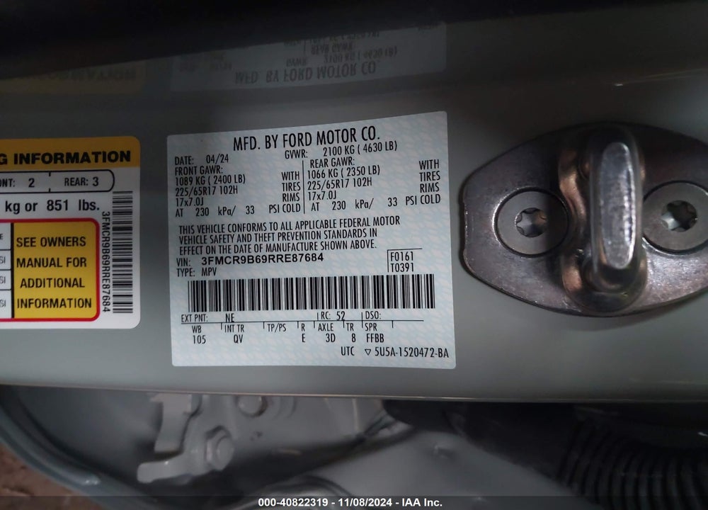 2024 FORD BRONCO SPORT BIG BEND VIN: 3FMCR9B69RRE87684